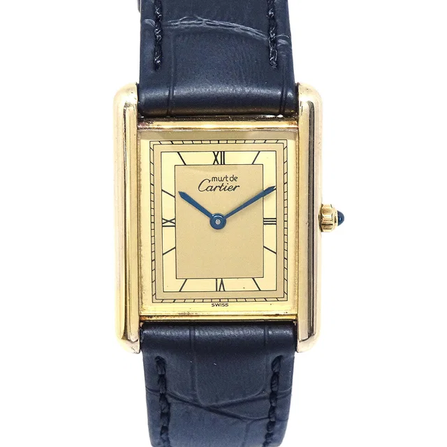 Cartier Must Tank LM Ref.87179 Quartz Watch SV925 Black Crocodile in Black Crocodile from AMORE Vintage Tokyo