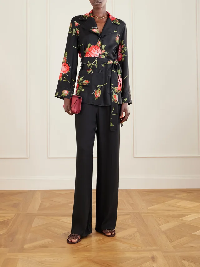 DOLCE&GABBANA Belted floral-print silk-twill shirt in Black, photo 2 of 2 from NET-A-PORTER (Canada)