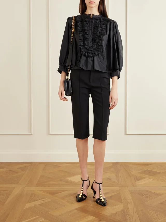 CHLOÉ Ruffled broderie anglaise-trimmed taffeta blouse in Black, photo 2 of 2 from NET-A-PORTER (Canada)