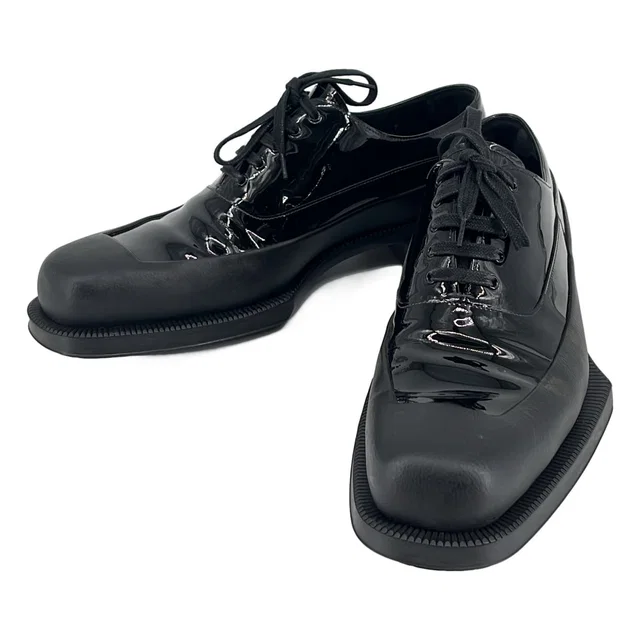 Prada Square Toe Rubber Sole Leather Derby Shoes Black 9 in Black Leather from The Reluxe