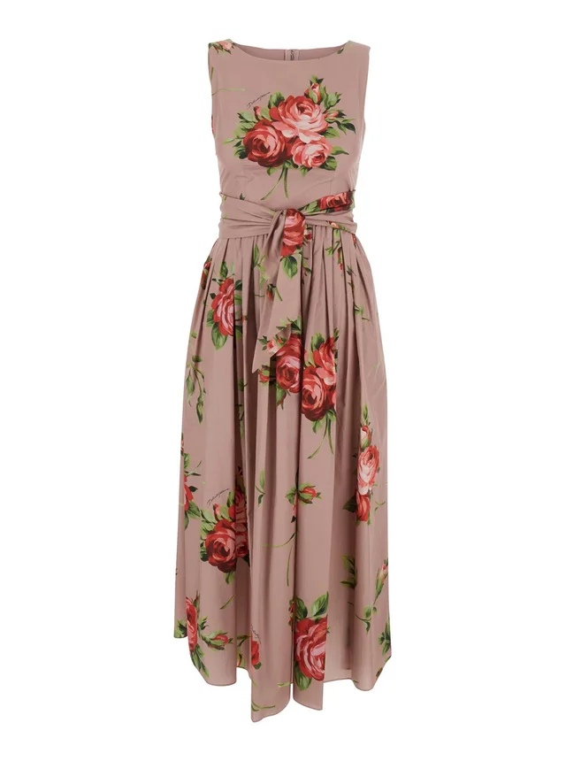 DOLCE E GABBANA Pink Dress with Floral Print and Zip Closure at the Back in Cotton for Women in Pink 100% Cotton, photo 2 of 6 from Gaudenzi Boutique