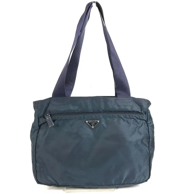 Prada Shoulder Bag Triangle Logo Nylon Navy in Navy Nylon from The Reluxe