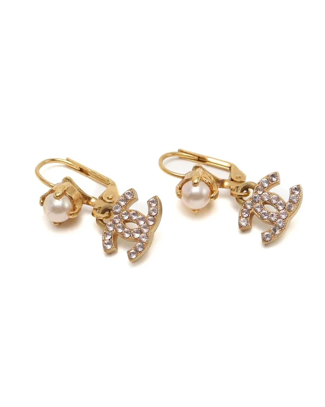 Chanel Coco Mark Pearl Rhinestone Earrings from A Retro Tale, photo 2 of 3