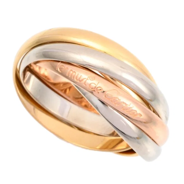 Cartier 18K 5-Band Trinity Ring #53 Yellow Gold/Pink Gold/White Gold in White from VINTAGE QOO TOKYO