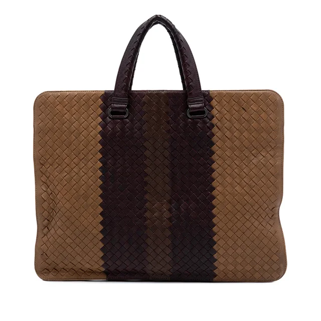 Brown Bottega Veneta Nappa Intrecciato Club Fume Briefcase Business Bag in Brown Nappa leather from Designer Revival