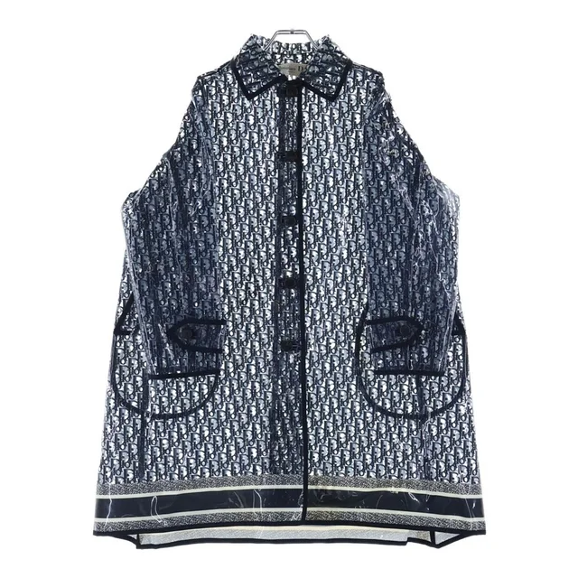 Dior Oblique All Over Print Vinyl Rain Coat Clear Navy in Navy from The Reluxe
