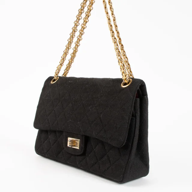 Chanel 1960s Black Jersey Medium 2.55 Bag in Black from Labellov, photo 2 of 8