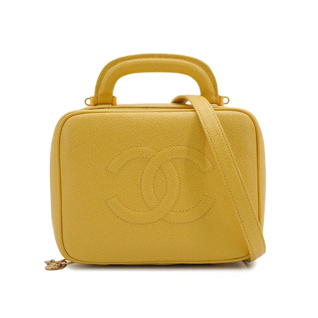 Chanel Vintage Vanity Hand Shuolder Bag Yellow Caviar Skin Gold Hardware in Yellow Caviar leather from Luxury Promise