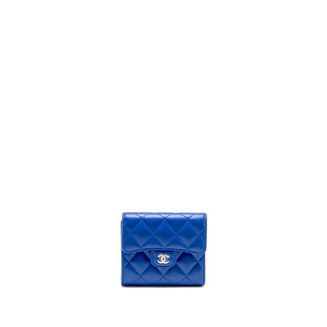 Chanel Small Classic Flap Wallet Lambskin Dark Blue SHW in Blue Lambskin from EMIER