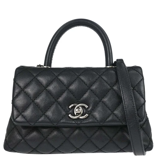Chanel 2016-2017 Black Caviar Skin Coco Handle 2way Shoulder Handbag in Black Caviar leather from AMORE Vintage Tokyo