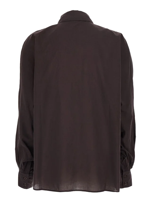 SOSUE 'Antonia' Brown Shirt with classic collar and logo embroidery on the cuff in fabric for women in Brown, photo 4 of 6 from Gaudenzi Boutique