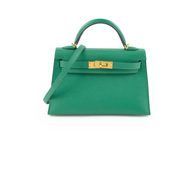 Hermès Mini Kelly Vert Vertigo Epsom - A Stamp in Green Epsom leather from The Purse Affair