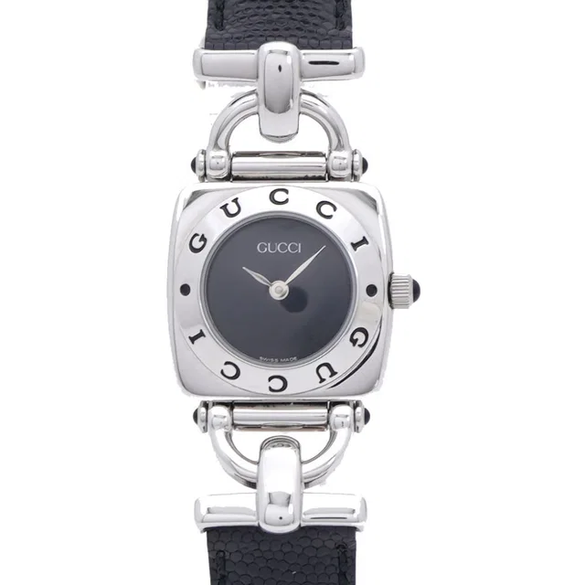 Gucci Quartz Watch Stainless Steel Embossed Leather Black Dial in Black Leather from The Reluxe