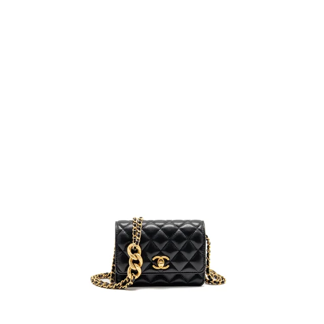 Chanel 23a mini wallet on chain caviar black GHW (microchip) in Black Caviar leather from EMIER