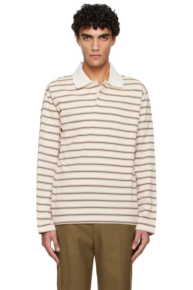 Off-White Long-Sleeve Striped Polo, image 1 of 1 from SSENSE