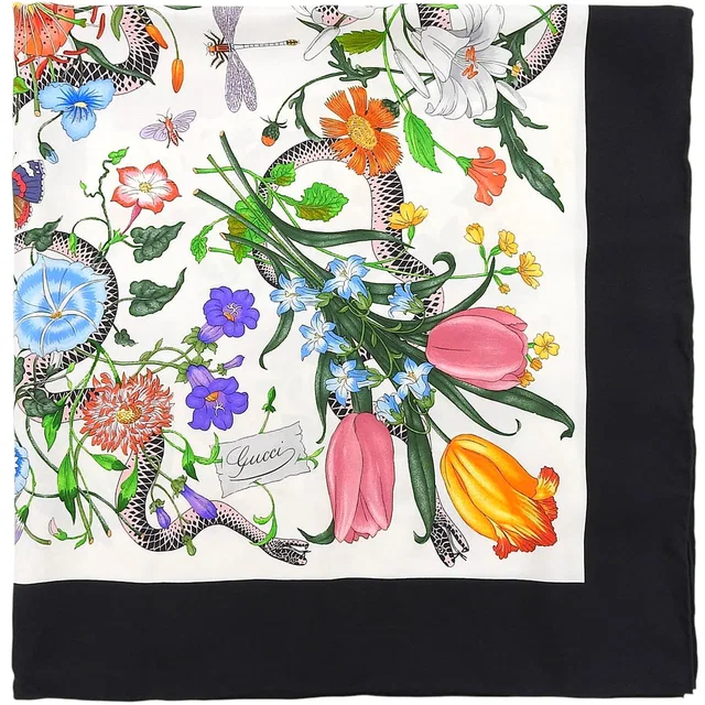 Gucci Silk Flora Pattern Scarf Black/Multi in Black Silk from VINTAGE QOO TOKYO