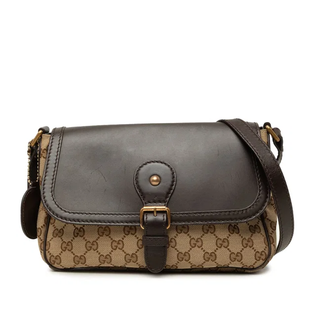 Beige Gucci GG Canvas Sukey Crossbody in Beige Canvas from Designer Revival