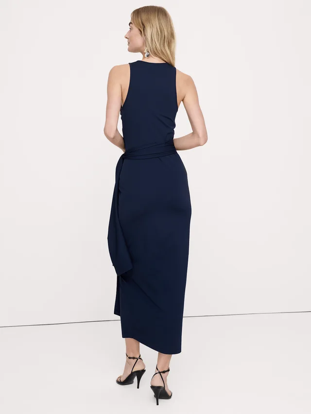 Banana Republic Knit Wrap Midi Dress in Navy Blue, photo 2 of 4 from Banana Republic (Canada)
