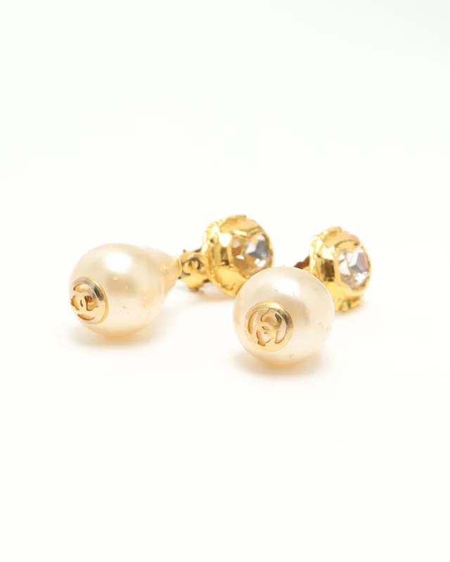 Chanel Rhinestone and Faux Pearl Drop Earrings from A Retro Tale, photo 2 of 4