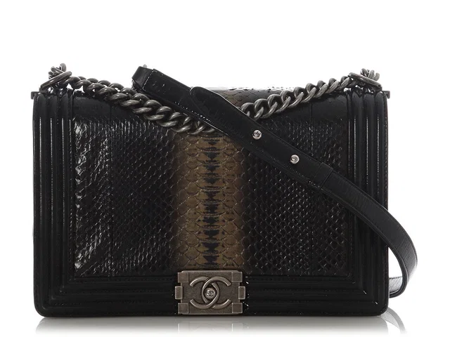 Chanel Large Black Ombre Python Boy Bag in Black Python from Ann's Fabulous Finds