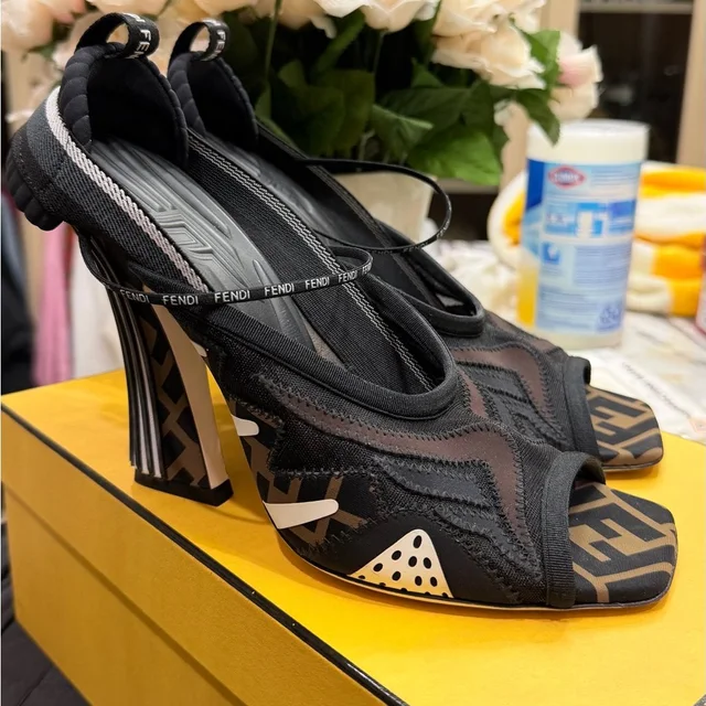 Fendi Ff Freedom Patchwork Sandal Heels 41 in black from Poshmark