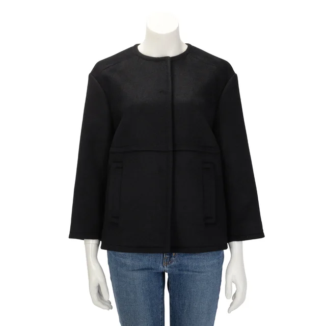 Prada Melton Collarless Jacket IT 40 in Black Wool from Blue Spinach