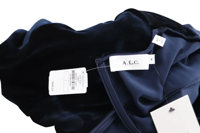 A.L.C. ALC Marin Velvet Dress in Navy Blue Viscose in Blue, photo 4 of 5 from ShopSimon