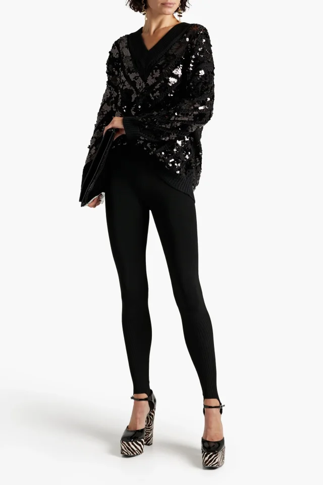 Valentino Garavani Sequined Pointelle-Knit Virgin Wool Sweater in Black, photo 2 of 4 from THE OUTNET