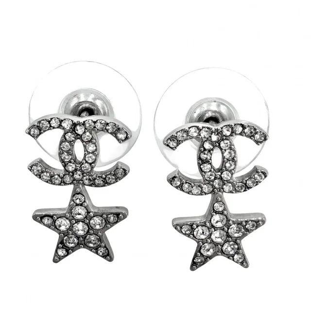 Chanel Earrings CC Logo Star Rhinestone Silver in Silver from The Reluxe