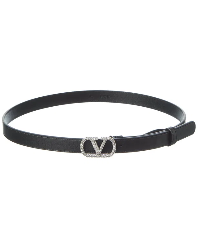 Valentino VLogo Signature Leather Crystal Belt, image 1 of 1 from Gilt