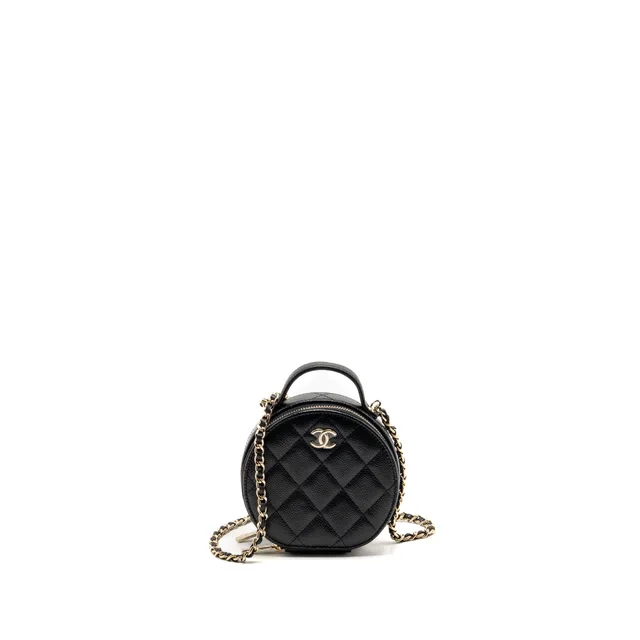 Chanel Top Handle Round Vanity Case Caviar Black LGHW in Black Caviar leather from EMIER