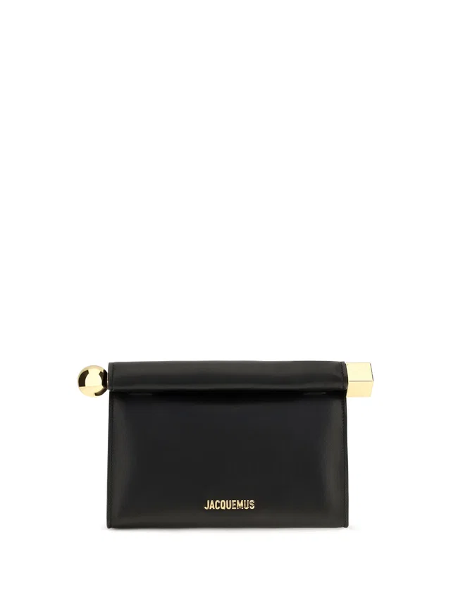Jacquemus Le Sac Rond Carré Clutch — Black Leather in Black Leather from HEWI