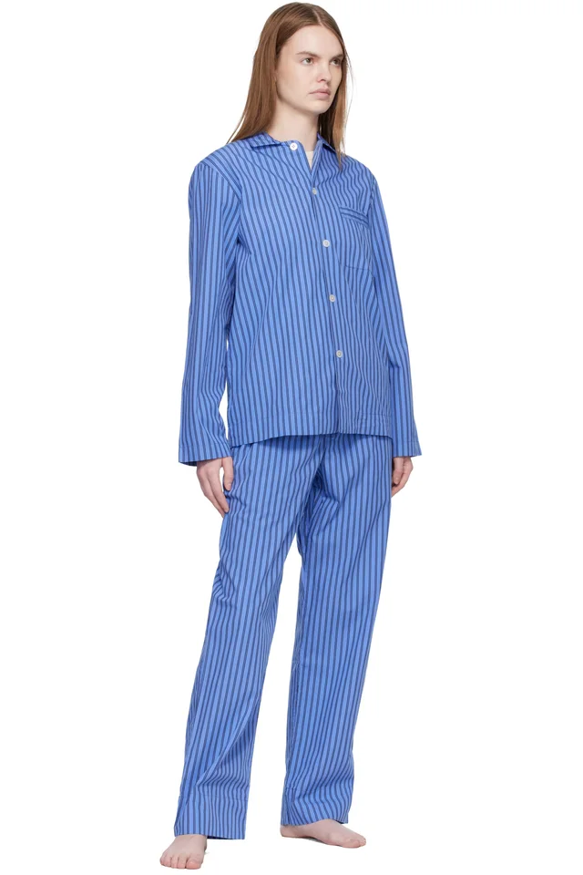 Tekla Blue Poplin Long-Sleeved Pyjama Shirt, photo 4 of 4 from SSENSE