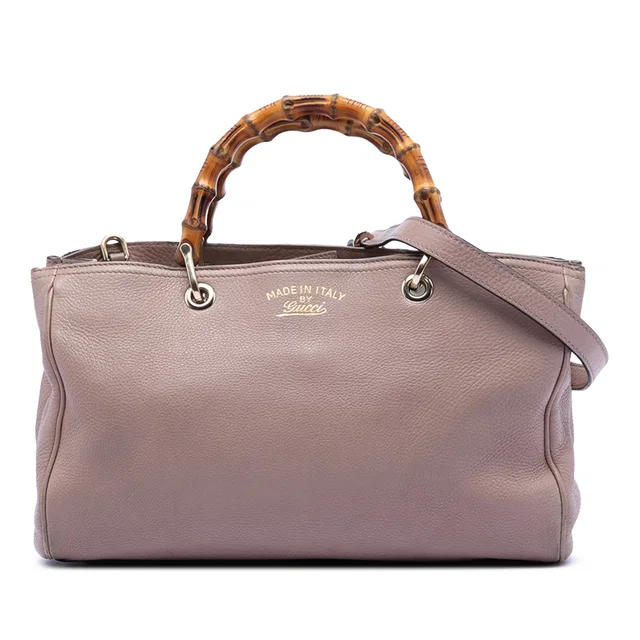 Brown Gucci Medium Calfskin Bamboo Shopper Satchel in Brown Calfskin from Designer Revival
