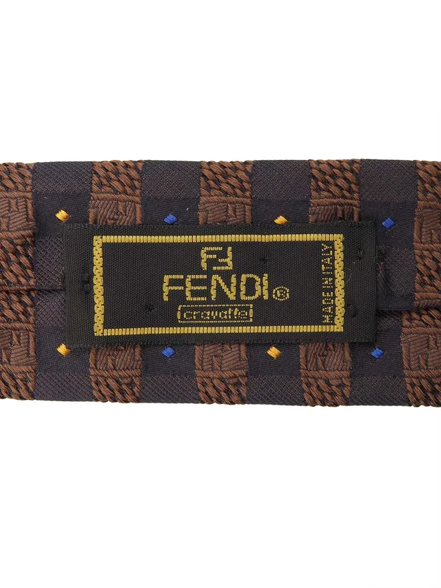 Fendi Design Pattern Tie Navy/Brown in Brown Silk from VINTAGE QOO TOKYO, photo 3 of 5