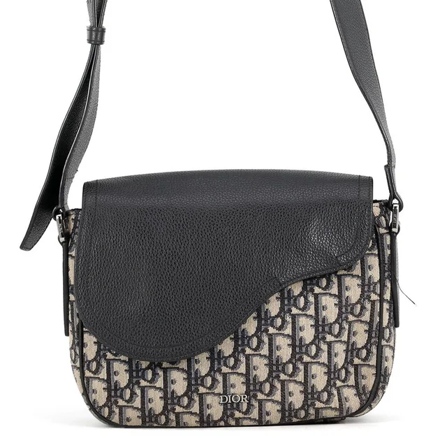 Dior Shoulder Bag Oblique Mini Saddle Black Trotter in Black Canvas from The Reluxe