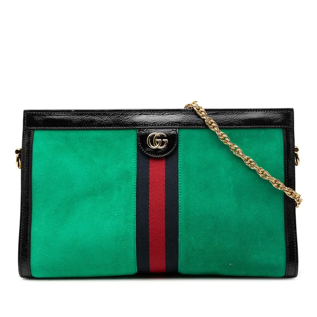 Green Gucci Medium Suede Web Ophidia Chain Shoulder Bag in Green Suede from Designer Revival