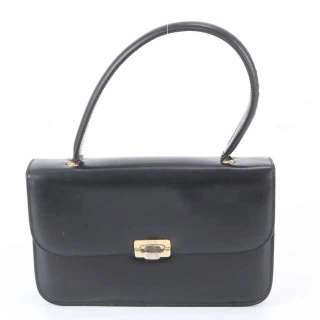 Celine Vintage Leather Handbag Tote One Handle Black in Black Leather from The Reluxe