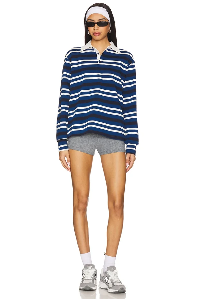 superdown Sashia Polo Top in Blue Stripe, photo 4 of 4 from REVOLVE (Canada)