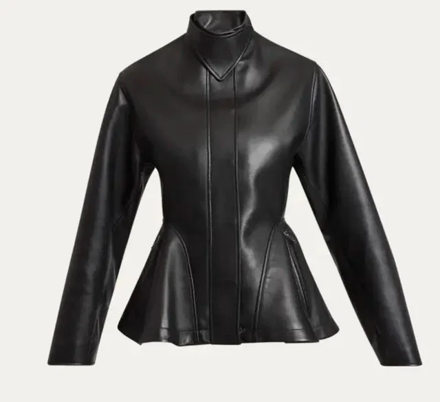 Alaïa Black Leather Peplum Jacket in Black Leather from HEWI