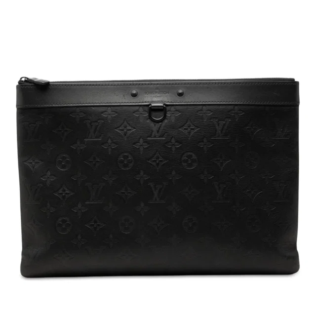Black Louis Vuitton Monogram Shadow Discovery Pochette Clutch Bag in Black Leather from Designer Revival