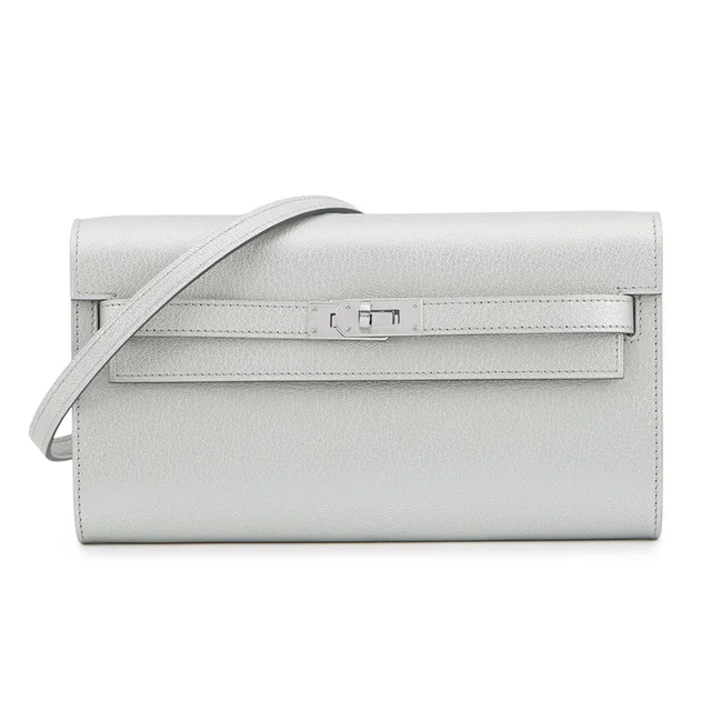 Hermès Kelly wallet long to go Argent Chevre Shamqila in Silver Goatskin from GALLERY RARE