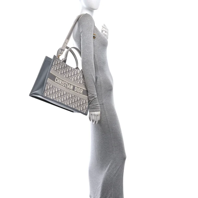 Dior Oblique Chambray Calfskin Medium Book Tote in Grey Calfskin from FASHIONPHILE, photo 2 of 12