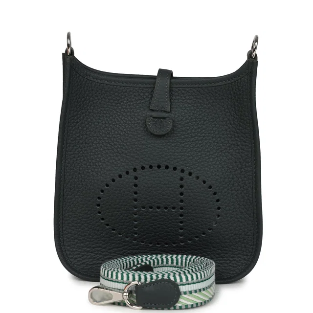 Hermès Evelyne TPM Vert Mangrove Clemence Palladium Hardware in Green Clemence leather from Madison Avenue Couture