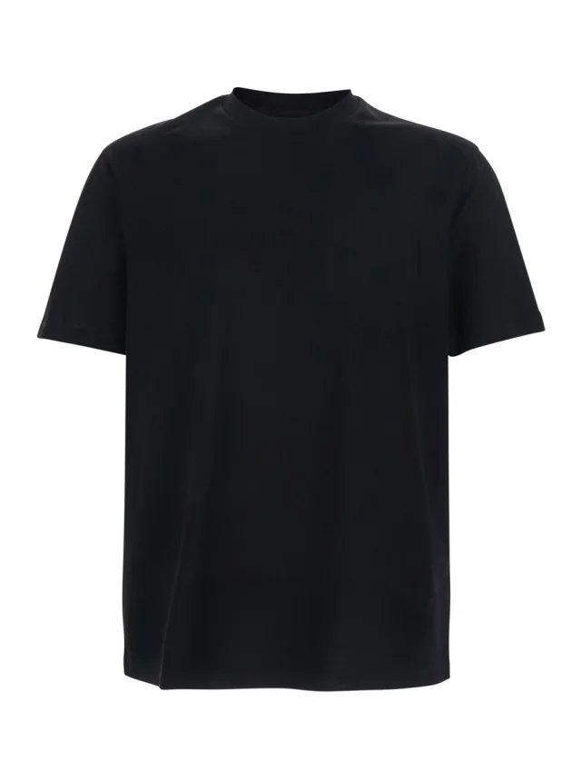 Black T-Shirt with Elasticized Crew Neck and Tone-on-Tone Jacquard Logo for Men in Black, image 1 of 1 from Gaudenzi Boutique