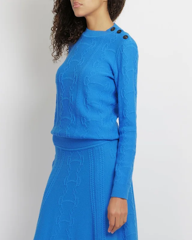 Hermès Blue Wool Knitted Midi Skirt with Embroideries Size FR 40 (UK 12) in Blue Wool from Sellier, photo 2 of 2