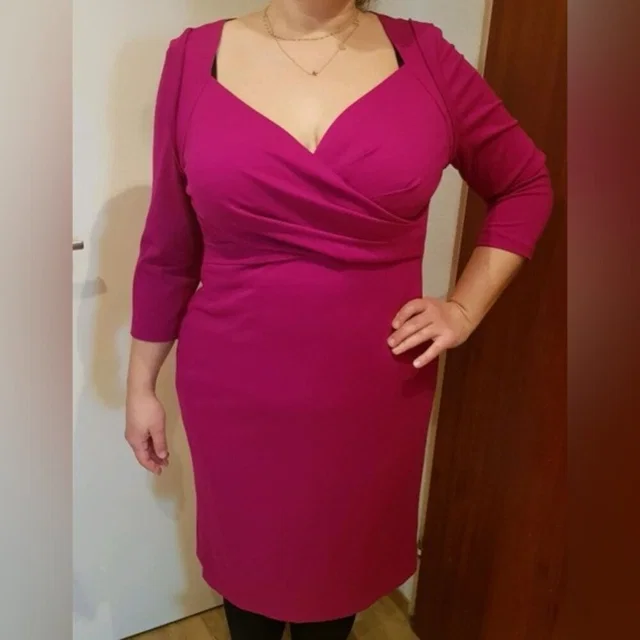 Escada V Neck Knee Length Large Dress Size 42 in pink from Poshmark