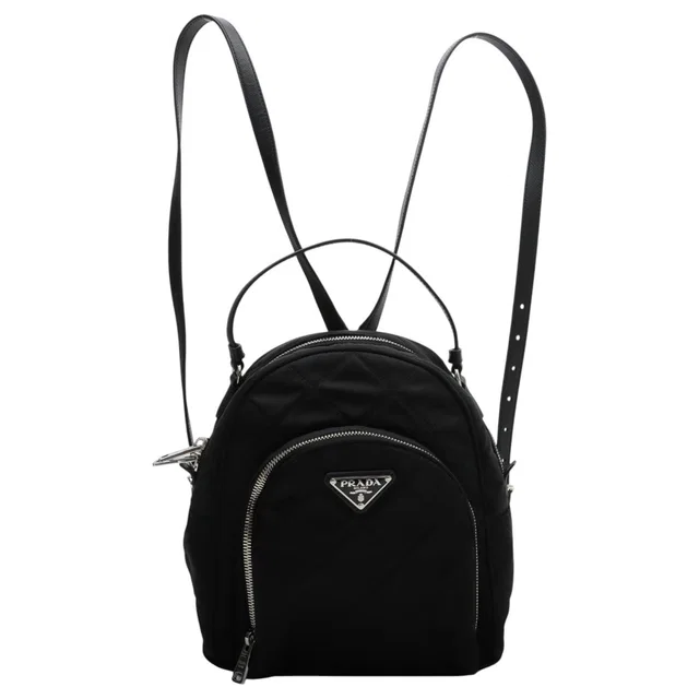 Prada Nylon Logo Plate Backpack in Black in Black Nylon from VINTAGE QOO TOKYO