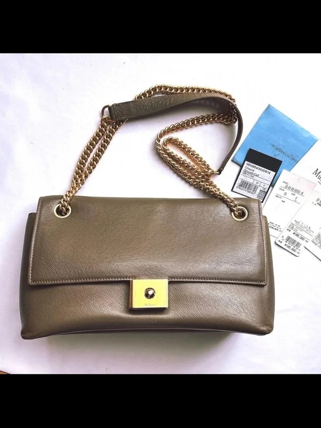 Mulberry Olive-Taupe Leather Shoulder Bag With Gold Chain in gold|brown|red Leather from Poshmark