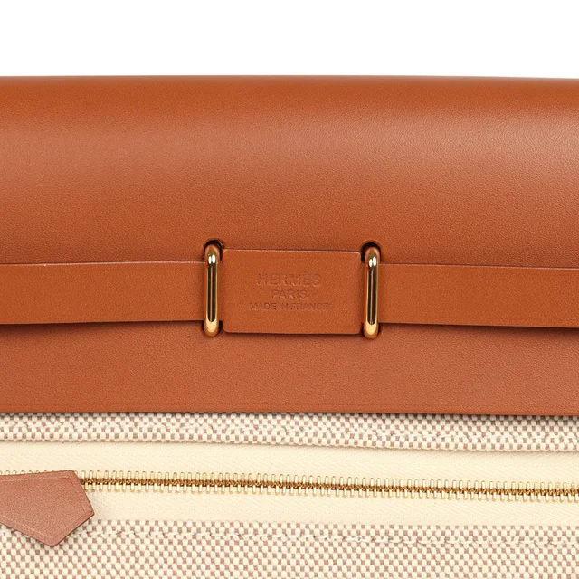 Hermès Herbag Zip 20 Mini Ecru and Beige Toile H Canvas and Fauve Vache Hunter Gold Hardware in Beige Canvas from Madison Avenue Couture, photo 9 of 11